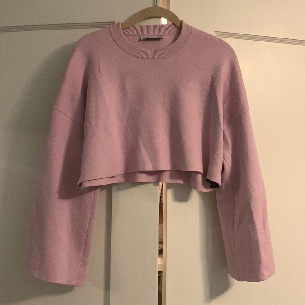 Zara cropped lilac bell-sleeved knit sweater